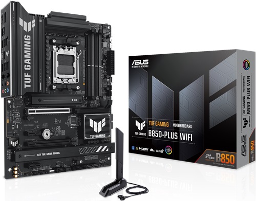 ASUS TUF GAMING B850-PLUS WIFI, ATX, AMD AM5, 4xDDR5, 3xM.2, 4xSATA 6Gbps, RAID, 4x PCIe, 1xHDMI, 1xDP, 2.5GbE Ethernet, Wi-Fi 7+Bluetooth, 1xUSB-C, 7xUSB-A, 2xUSB2.0, 3 Year Warranty