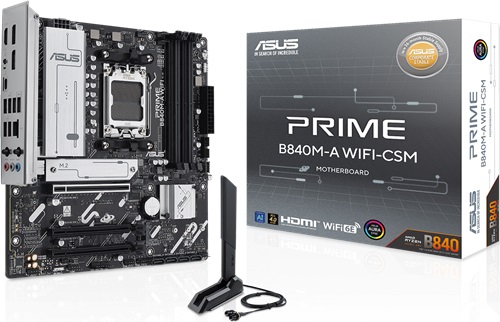 Asus PRIME B840M-A WIFI-CSM, Micro ATX, AMD AM5, 4xDDR5, 3xM.2, 4xSATA 6Gbps, RAID, 1xHDMI, 3x PCIe, Realtek 2.5Gb Ethernet, Wireless AX+Bluetooth,1xUSB-C, 6xUSB-A