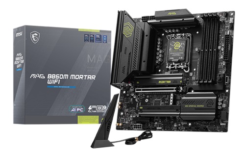 MSI MAG-B860M-MORTAR-WIFI, Micro ATX, Intel LGA 1851, 4xDDR5, 3xM.2, 4xSATA 6G, RAID, 2xPCIe, 1xHDMI, 1xDP, 1xTB4, Wi-Fi 7+Bluetooth, 1xUSB-C, 3xUSB-A, 4xUSB2.0