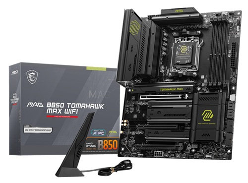 MSI MAG-B850 TOMAHWAWK MAX  WIFI, ATX, AMD AM5, 4xDDR5, 4xM.2, 4xSATA 6Gb/s, RAID, 3xPCIe, 1xHDMI, GbE LAN, Wi-Fi 7+Bluetooth, 3xUSB-C, 4xUSB2.0, 3xUSB3.2, 3 Year Warranty