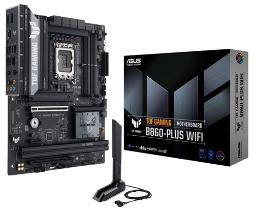 ASUS TUF GAMING B860-PLUS WIFI, ATX, Intel LGA1851, 4xDDR5, 3xM.2, 4xSATA 6Gb/s, RAID, 3xPCIe, 1xHDMI, 1xDP, 2.5GbE Ethernet, Wi-Fi 7+Bluetooth, 1xUSB-C, 5xUSB-A, 2xUSB2.0