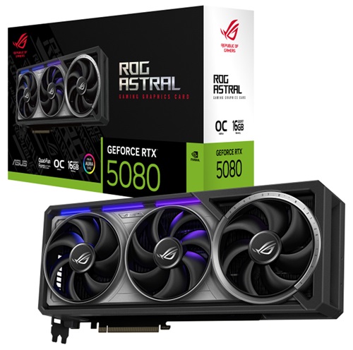 Asus ROG-ASTRAL-RTX5080-O16G-GAMING, Nvidia GeForce RTX 5080 OC, 16GB GDDR7, Core Clock: 2790MHz, Cuda Core: 10752, 2xHDMI, 3xDP, PSU: 850W, PCIe5.0, ARGB, 3 Year Warranty