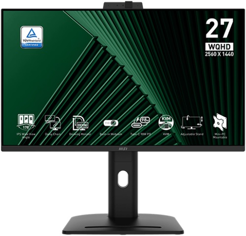 MSI PRO MP275QPDG,  27", IPS, WQHD, 2560x1440, 1ms, Adaptive Sync, 100Hz, USB-C Docking( 98W PD), 2XDP, 2XHDMI, RJ45, USB, Speakers, Pivot, Swivel, Height Adjustable, Tilt, 3 Year Warranty