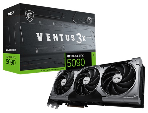 MSI GEFORCE RTX 5090 32G VENTUS 3X OC, Nvidia GeForce RTX 5090, 32GB DDR7, Core Clock: 2452MHz, Cuda Core: 21760, 1xHDMI, 3xDP, PSU: 1000W, PCIe 5.0, 3 Year Warranty