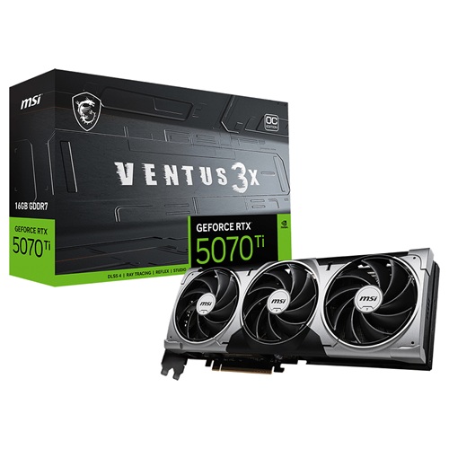 MSI GeForce RTX 5070 Ti 16G VENTUS 3X OC, Nvidia GeForce RTX5070, 16GB GDDR7, Core Clock: 2497MHz, Cuda Core: 8960, 1xHDMI, 3xDP, PSU: 750W, PCIe5.0, 3 Year Warranty