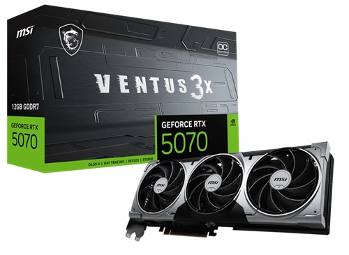 *Limit Apply Pls. Contact Your AM* MSI GeForce RTX 5070 12G VENTUS 3X OC, Nvidia GeForce RTX 5070, 12GB GDDR7, Core Clock: 2557MHz, Cuda Core: 6144, 1xHDMI, 3xDP, PSU: 650W, PCIe5.0, 3 Year Warranty