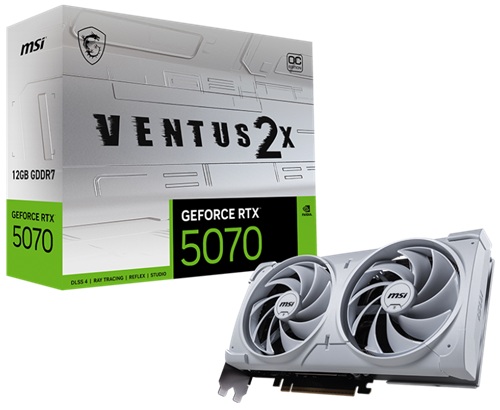 MSI GeForce RTX 5070 12G VENTUS 2X OC WHITE, Nvidia GeForce RTX 5070, 12GB DDR7, Core Clock: 2557MHz, Cuda Core: 6144, 1xHDMI, 3xDP, PSU: 650W, PCIe5.0, 3 Year Warranty