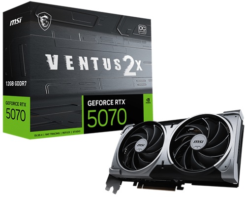 MSI GeForce RTX 5070 12G VENTUS 2X OC, Nvidia GeForce RTX 5070, 12GB GDDR7, Core Clock: 2557MHz, Cuda Core: 6144, 1xHDMI, 3xDP, PSU: 650W, PCIe5.0, 3 Year Warranty
