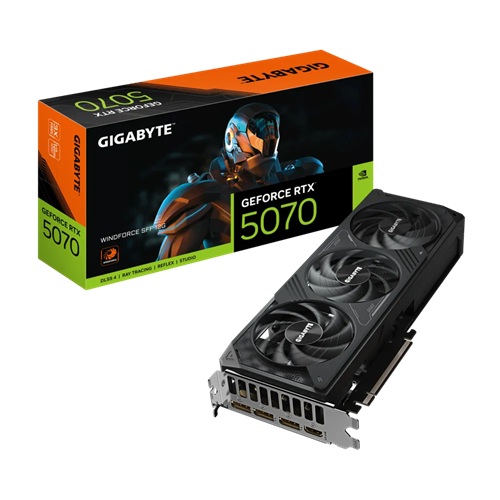 Gigabyte GV-N5070WF3-OC-12GD, Nvidia GeForce RTX 5070 WINDFORCE SFF, 12GB GDDR7, Core Clock: 2542MHz, Cuda Core: 6144, 1xHDMI, 3xDP, PSU: 750W, PCIe5.0, 3 Year Warranty