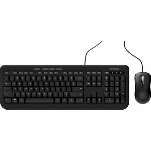 Incase APB-00018, Microsoft Wired Desktop 600 Keyboard & Mouse, QWERTY, USB Cable Keyboard, USB Cable Mouse, Optical, 800 dpi, Black, 1 Year Warranty