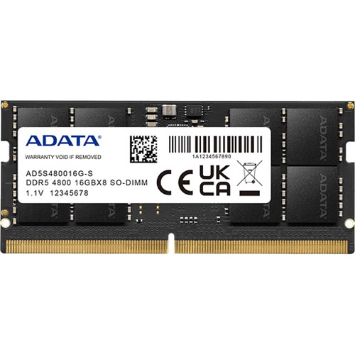 *Limits Apply, contact your AM* Adata AD5S480016G-S, SODIMM, DDR5, 16GB, 4800MHz, CL40, 1.1V, Limited Lifetime Warranty