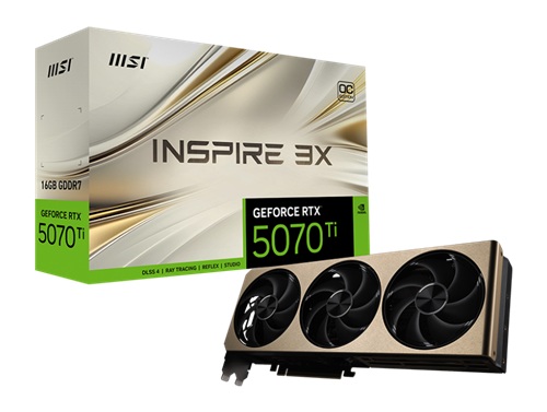 *Limit Apply Pls. Contact Your AM* MSI GEFORCE-RTX-5070-TI-16G-INSPIRE-3X-OC, Nvidia GeForce RTX 5070, 16GB GDDR7, Core Clock: 2497MHz, Cuda Core: 8960, 1xHDMI, 3xDP, PSU: 750W, PCIe5.0, 3 Year Warranty