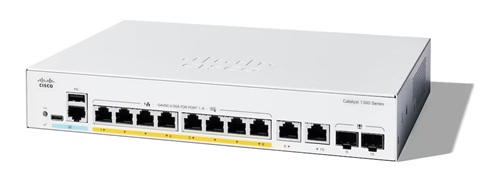 Cisco C1300-8FP-2G, Catalyst 1300 Managed Gigabit PoE+ Switch, 8x Gigabit PoE+ Ports, 2x SFP Ports, Layer 3 Management, Total PoE Budget 120 Watt, Limited Lifetime Warranty