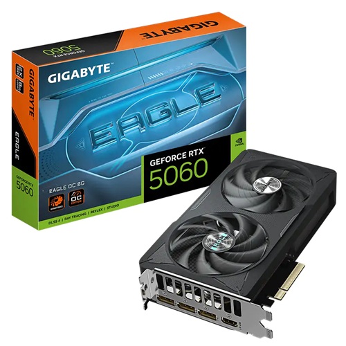 Gigabyte GV-N5060EAGLE OC-8GD, Nvidia GeForce RTX 5060 EAGLE OC, 8GB GDDR7, Core Clock: 2550MHz, Cuda Core: 3840, 1xHDMI, 3xDP, PSU: 450W, PCIe5.0, 3 Year Warranty