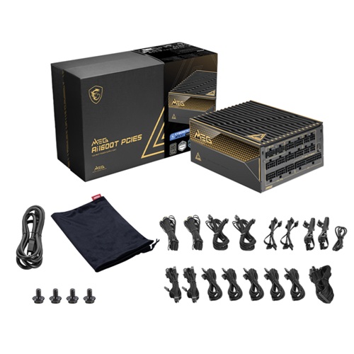 MSI MEG AI1600T PCIE5, 1600W, 80 Plus Titanium, Fully Modular, Fan Size: 135mm, ATX, Black, 7 Year Warranty