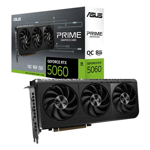 Asus PRIME-RTX5060-O8G, Nvidia GeForce RTX 5060, 8GB GDDR7, Core Clock: 2595MHz, Cuda Core: 3840, 1xHDMI, 3xDP, PSU: 550W, PCIe5.0