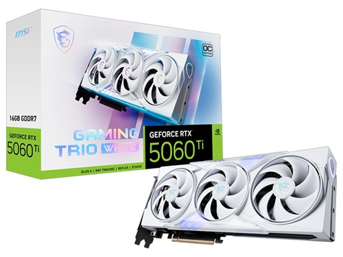 MSI G506T-16GTCW, Nvidia GeForce RTX 5060 Ti 16G GAMING TRIO OC WHITE, 16GB GDDR7, Core Clock: 2647MHz, Cuda Core: 4608, 1xHDMI, 3xDP, PSU: 600W, PCIe5.0, 3 Year Warranty