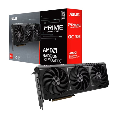 Asus PRIME-RX9060XT-O16G, AMD Radeon RX 9060 XT OC, 16GB GDDR6, Core Clock: 3330MHz, Cuda Core: 2048, 1xHDMI, 2xDP, PSU: 550W, PCIe5.0