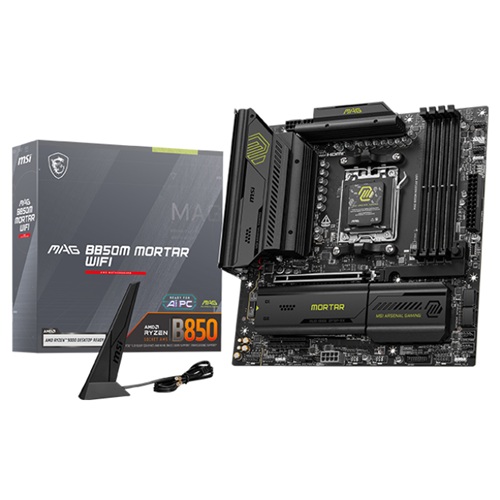 MSI MAG B850M MORTAR WIFI, Micro ATX, AMD AM5, 4xDDR5, 3xM.2, 4xSATA 6Gb/s, RAID, 2xPCIe, 1xHDMI, 5G LAN, 7xUSB-A, 2xUSB-C