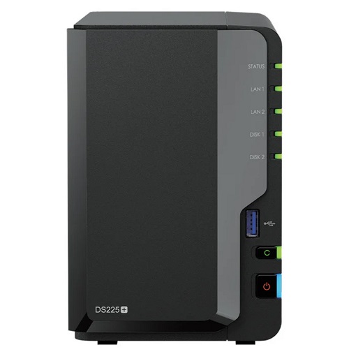 Synology DiskStation DS225+ 2-Bay 3.5" Diskless, Intel Celeron CPU, 2GB RAM, 1x 2.5GbE, 1x 1GbE, 2x USB 3.2