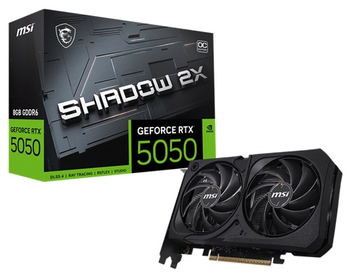 MSI GeForce RTX 5050 8G SHADOW 2X OC, Nvidia GeForce RTX 5050, 8GB GDDR6, Core Clock: 2617MHz, Cuda Core: 2560, 1xHDMI, 3xDP, PSU: 550W, PCIe5.0, 3 Year Warranty