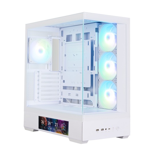 Zalman P40 DS WHITE, ATX, MID-Tower, 9.1” LCD Display, Tempered Glass, Drive Bays: 2 x Combo(2.5” or 3.5”), 1 x 2.5”, Expansion Slot:7, Fan: 120mm, Motherboard Support: ATX / mATX / Mini-ITX, 1 Year Warranty