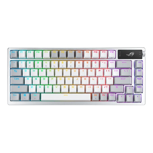 ASUS ROG AZOTH/PBT/WHT STORM SWITCH, Azoth WHITE PBT Custom Wireless 75 Pre-Lubed Gaming Keyboard with OLED Display [ Storm Switch Clicky], Connectivity: USB 2.0 (C to A), OS: Windows 11, macOS 10.11 or later, 2 Year Warranty