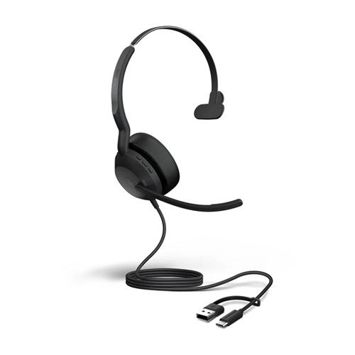 Jabra 25089-889-799, Evolve2 50, USB C/A UC Mono Headset, Bluetooth, 4 microphones, Active Noise Cancellation, Busylight, Call management, Air Comfort Technology, 2 Year Warranty