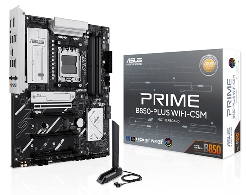Asus PRIME B850-PLUS WIFI-CSM, ATX, AMD AM5, 4xDDR5, 3xM.2, 4xSATA 6Gb/s, SATA, 3xPCIe, 1xHDMI, 1xDP, Ethernet, Wireless AX+Bluetooth, 1xUSB-C, 7xUSBA