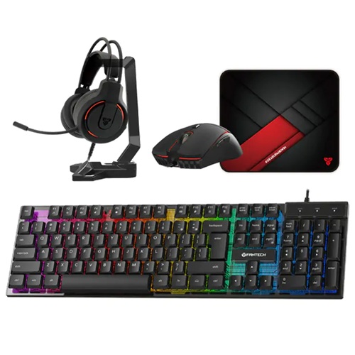 Fantech KBFTP51BK, P51 5 in 1 Power Bundle, Includes Shikari K515 Gaming Keyboard, Crypto VX7 Gaming Mouse, Vigil MP356 Medium Mousepad, Flash HQ53 Gaming Headset, Tower II AC304 Headset Stand, 1 Year Warranty