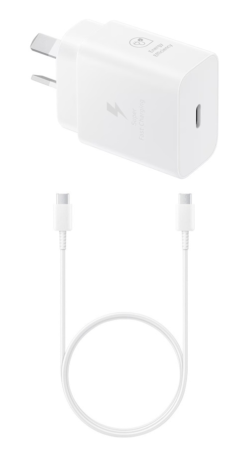 Samsung  PD25AUWHT-USBC1M, 25W AC Power Adaptor (White) & 1M USB-C TO USB-C Cable (White), Bundle, 1 Year Warranty