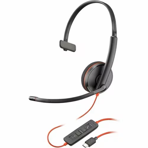 HP 8X2J8A6, Poly Blackwire 3210 Monaural USB-C Black Headset +USB-C/A Adapter (Bulk), 2 Year Warranty