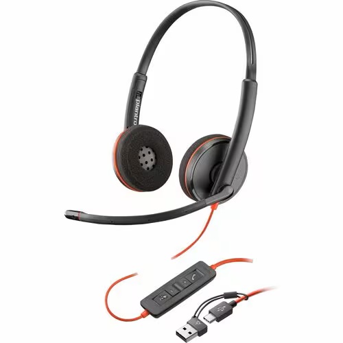 HP 8X228A6, Poly Blackwire 3220 Stereo USB-C Headset +USB-C/A Adapter (Bulk), 2 Year Warranty