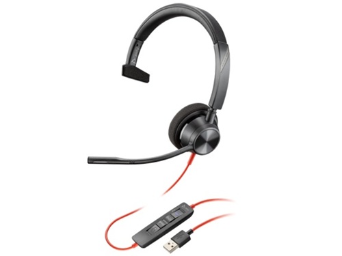 HP 76J12AA, Poly Blackwire 3315 UC, Mono, Corded Headset, 3.5MM & USB-A