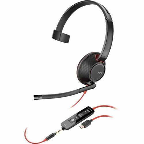 HP 8X230A6, Poly Blackwire 5210 Monaural USB-C Headset +3.5mm Plug +USB-C/A Adapter (Bulk), 2 Year Warranty