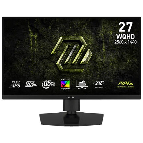 MSI MAG 274QPF E20, 27" WQHD Rapid IPS Gaming Monitor, 2560x1440, 16:9, 0.5ms, 200Hz, Adaptive Sync, 2xHDMI, 1xDP, 1xUSB-C (15W PD), VESA, Height Adjustable, Swivel, Pivot, Tilt