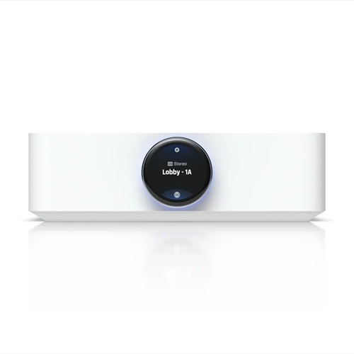 Ubiquiti UPL-AMP-W, UniFi PowerAmp White Amplifier, Wi-Fi 5, 2x Gigabit Ports, 2x Speaker Terminal Output, 2x RCA Analog Input, 1x RCA Analog Output, 1x HDMI eARC Input, 1.43inch Rotary Knob with Touchscreen, 1 Year Warrantyt