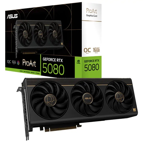 Asus PROART-RTX5080-O16G, Nvidia GeForce RTX 5080 OC Edition, 16GB GDDR7 , Core Clock: 2752MHz, Cuda Core: 10730, 1xHDMI, 2xDP, PSU: 850W, PCIe5.0, 3 Year Warranty