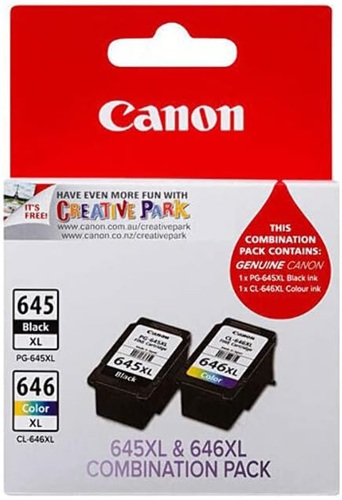 Canon CPG645XLCL646XLC, 1XBlack PG645XL & 1XCL646XL Cart Ink Cartridge, Page Yield: 300-400 Pages, Compatible: PIXMA MG2460, MG2560, MG2960, MG3060, MX496, TR4560, TS3160/3360 Series, 1 Year Warranty