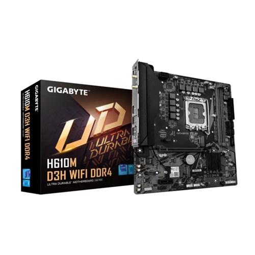 Gigabyte H610M D3H WIFI DDR4 1.0, Micro-ATX, Intel LGA 1700, 2x DDR4, 2x M.2, 4x SATA3, 1x PCIe, 2x USB-A 3.2, 1x HDMI, 1GbE LAN, WIFI 5, BT 5.1, Smart Fan 6, Anti-Sulfur Resistors Design, 3 Year Warranty