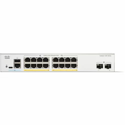 Cisco C1200-16P-2G, Catalyst 1200 Managed Gigabit PoE+ Switch, 16x Gigabit PoE+ Ports, 2x SFP Ports, Layer 3 Management, Total PoE Budget 120 Watt, Limited Lifetime Warranty