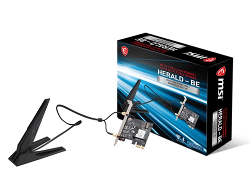 MSI NIC-MSI-NCM865-7, HERALD BE NCM865 Wireless PCIe Adapter, Qualcomm NCM865 Chipset, Wireless BE6000, Wi-Fi 7+Bluetooth, Dual Antenna, 3 Year Warranty