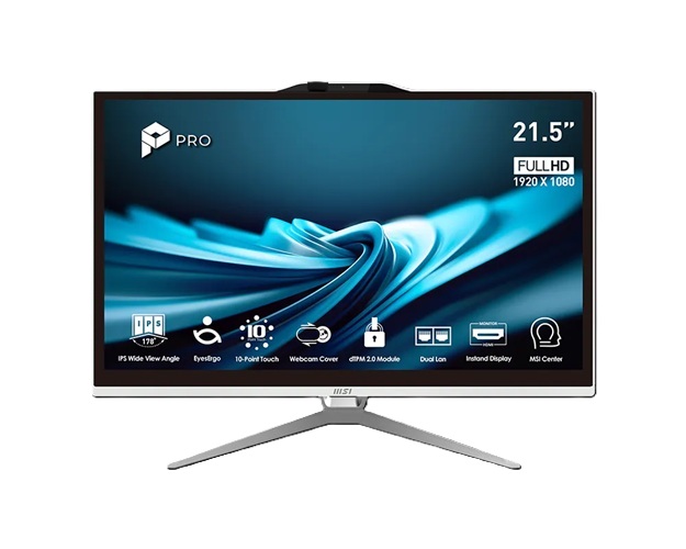 MSI PRO AP222T 14MA-656AU, AIO, 21.5' FHD Touch Screen, Intel Pentium G7400, 8GB DDR5 RAM, 128GB NVMe SSD, Wireless AX+Bluetooth, Windows 11 Pro, Black, 3 Year Onsite Warranty