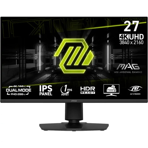 MSI MAG 275UPD E14, 27" 144Hz/4K UHD, 288hz/FHD Dual Mode IPS Gaming Monitor, 3840x2160, 16:9, 1ms, Adaptive Sync, 2xHDMI, 1xDP, Speakers, VESA, Height Adjustable, Swivel, Pivot, Tilt