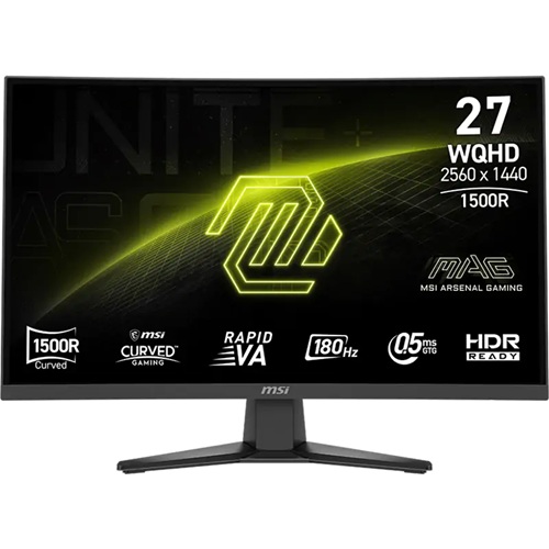 MSI MAG 275CQF E18, 27" WQHD Rapid VA Curved Gaming Monitor, 2560x1440, 16:9, 0.5ms, 180Hz, Adaptive Sync, 2xHDMI, 1xDP, VESA, Tilt, 3 Year Warranty