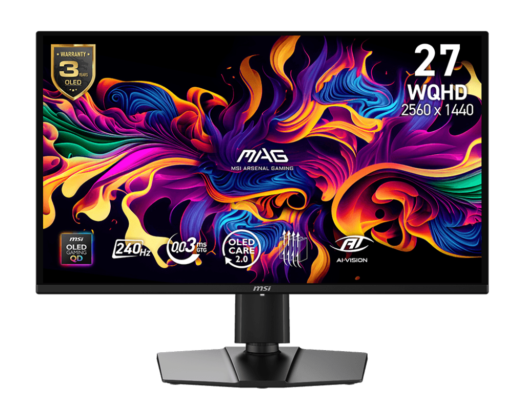 MSI MAG 274QP QD-OLED X24, 27" Gaming Monitor, 2560x1440, 16:9, 0.03ms, 240Hz, 2xHDMI, 1xDP, VESA, Height Adjustment, Tilt, Swivel, Pivot