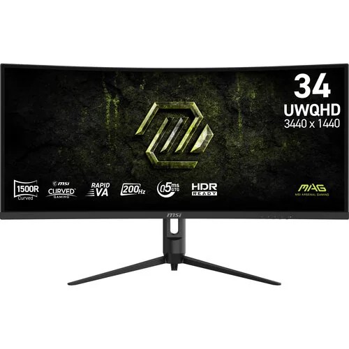 MSI MAG 342CQRF E20, 34" UWQHD Gaming Monitor, 3440x1440, 21:9, 0.50ms, 200Hz, Adaptive-Sync, 2xHDMI, 1xDP, VESA, Height Adjustable, Tilt, Swivel, Pivot