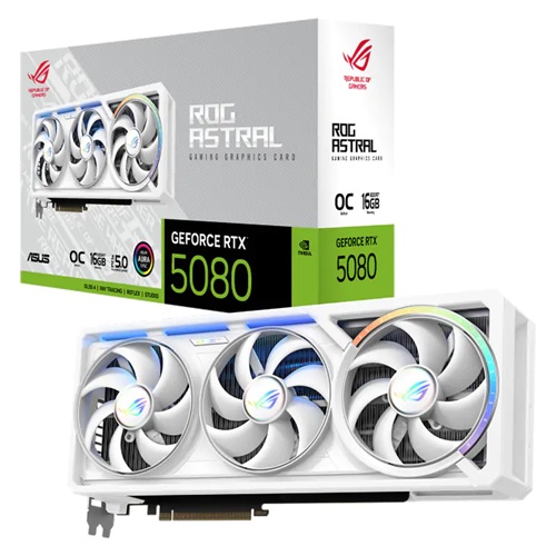 Asus ROG-ASTRAL-RTX5080-O16G-WHITE, Nvidia GeForce RTX 5080 OC Edition, 16GB GDDR7, Core Clock: 2790MHz, Cuda Core: 10752, 2xHDMI, 3xDP, PSU: 850W, PCIe5.0