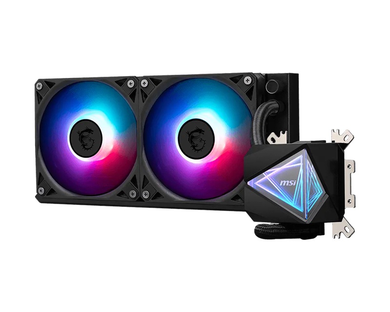 MSI MAG CORELIQUID I240, Liquid CPU Cooler, 240mm Radiator, 2 x 120mm ARGB PWM Fans, Airflow: 70.7 CFM, Fan Noise: 32.8 dB(A), Pump Speed: 3400 RPM, Intel LGA1851/1700 & AMD AM5/AM4 Compatible, 3 Year Warranty