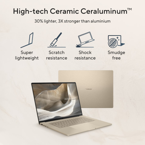 Asus UX3607OA-SQ005W, ZenBook S16, 16" 3k OLED, Snapdragon® X2 Elite Extreme X2E94100, 64GB DDR5X RAM, 1TB NVMe SSD, Wi-Fi 7+Bluetooth, Windows 11 Home (Copilot+PC), Beige
